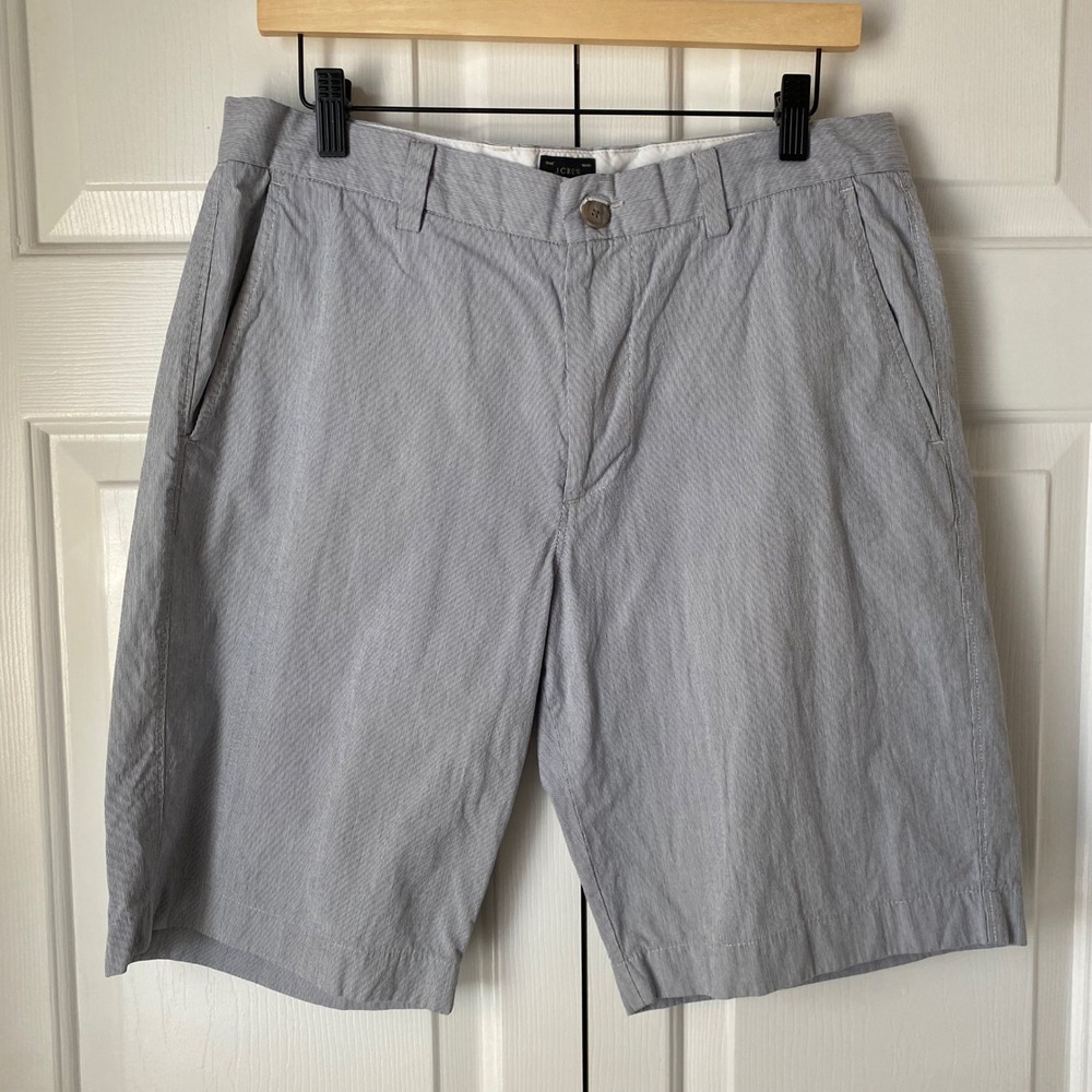 J.Crew‎ Club Shorts Mens 33 Blue White Striped 11 Inseam Cotton Chino Preppy
